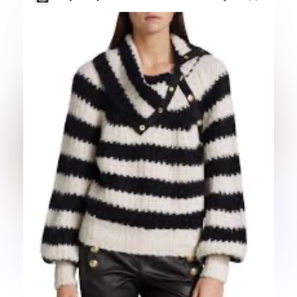 Derek Lam IO Crosby Black and Cream Striped Cowl Neck Sweater